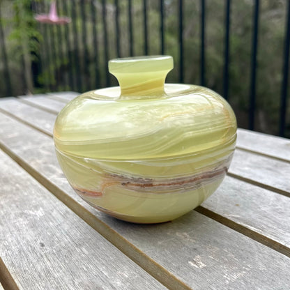 Green Onyx Trinket Bowl With Lid - Heart Chakra, Confidence