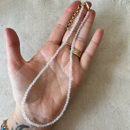 Clear Quartz 3mm Facet Beaded Necklace - Positivity