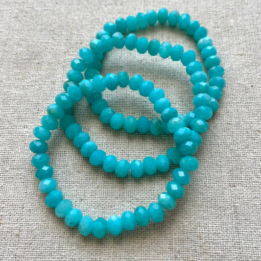 Peruvian Amazonite 8mm Facet Beaded Bracelet - Peace