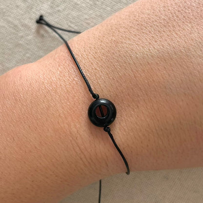 Mini Disc Cord Bracelet - Black Onyx