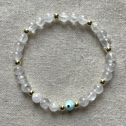 Cleansing Evil Eye Protection Bracelet - Clear Quartz & Gold Hematite