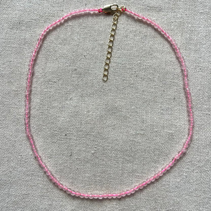 Rose Quartz 3mm Beaded Necklace - Love
