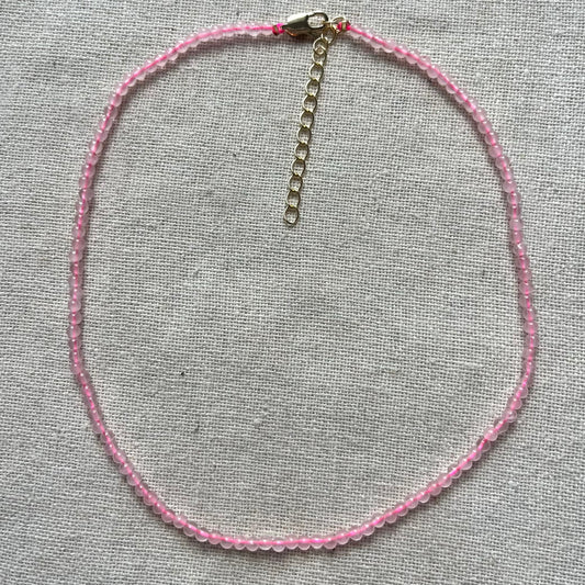 Rose Quartz 3mm Beaded Necklace - Love
