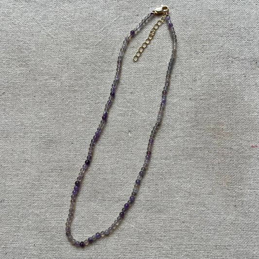 Purple Fluorite 3mm Beaded Necklace - Clarity
