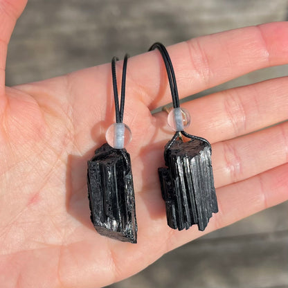 Black Tourmaline Large Raw Stone Pendant - Energetic Protection