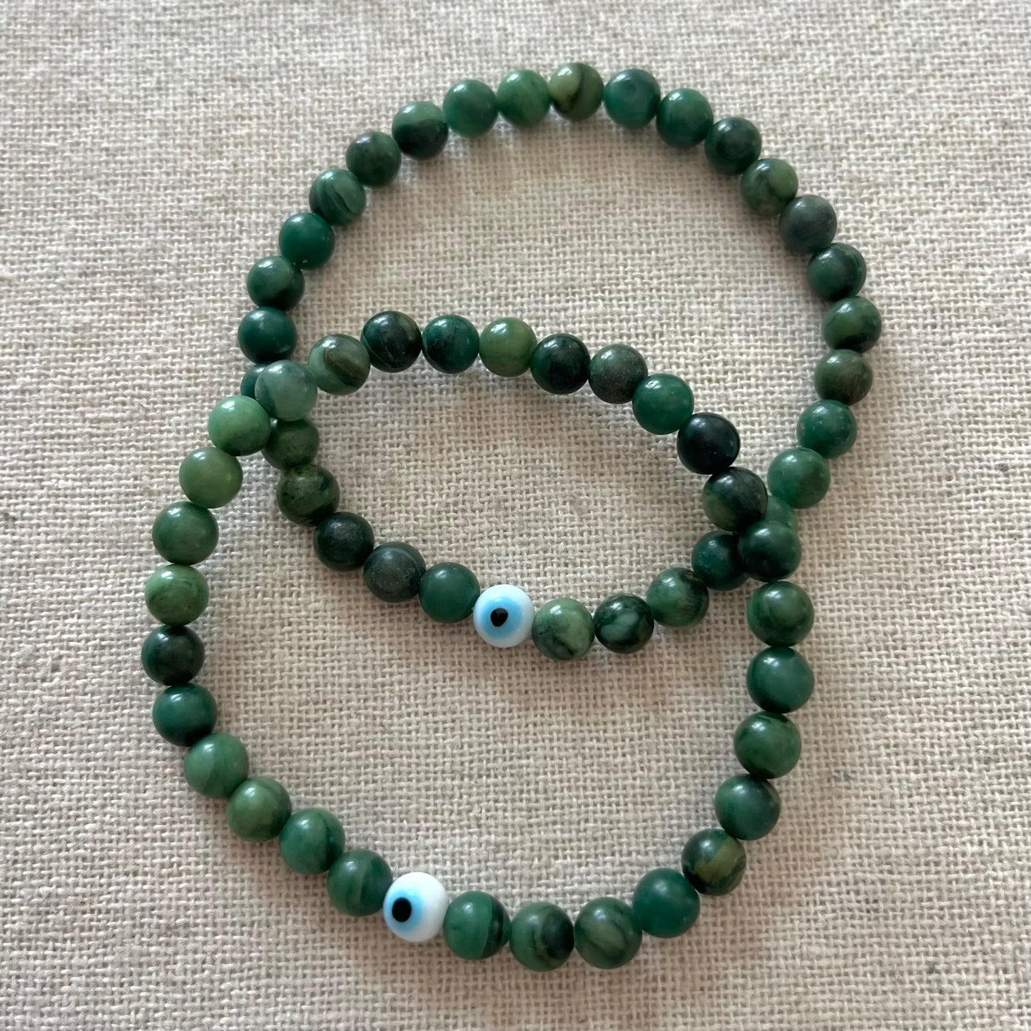 Protection Evil Eye Bracelet - Green Jade 6mm