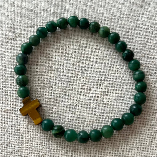 Protection Cross Bracelet - African Jade & Tiger Eye