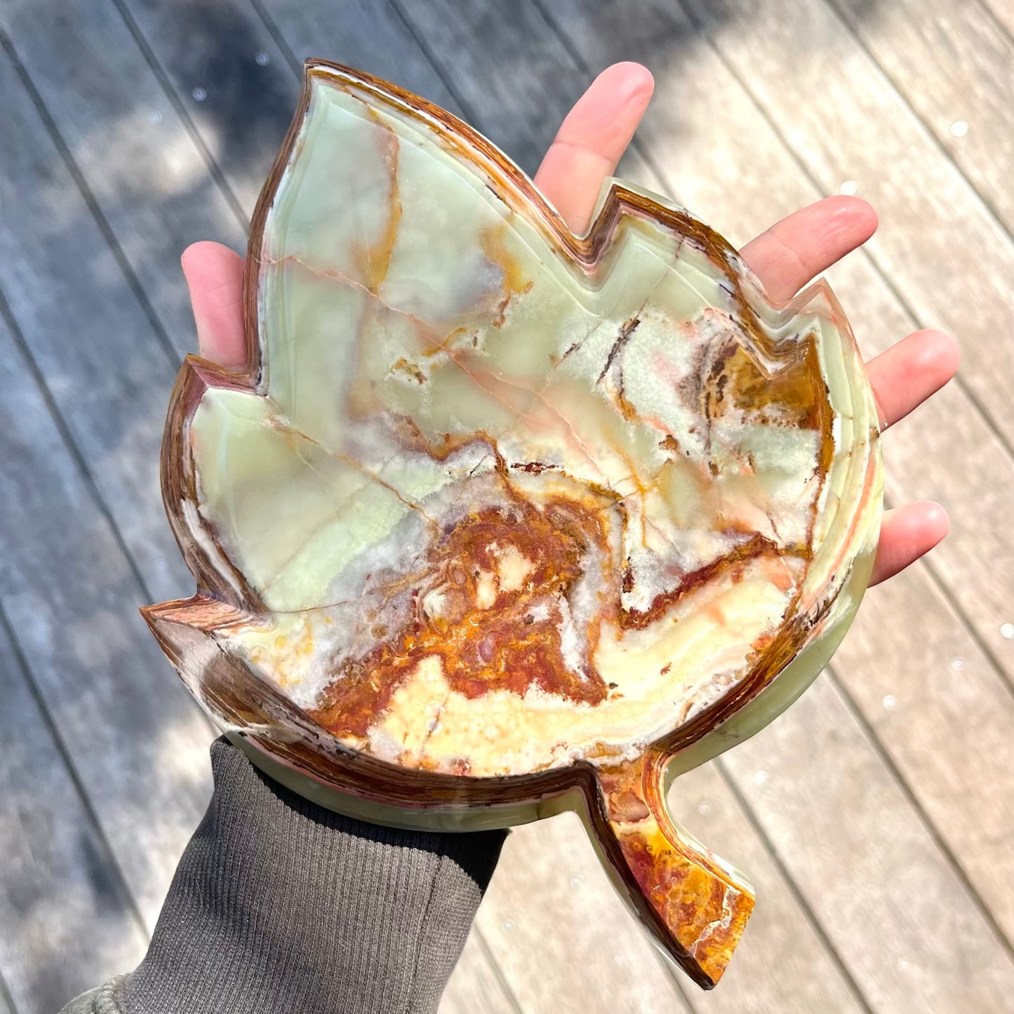 Green Onyx Leaf Crystal Dish - Protection, Grounding, Strength