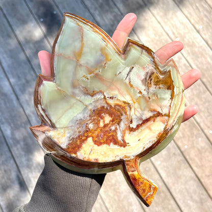 Green Onyx Leaf Crystal Dish - Protection, Grounding, Strength