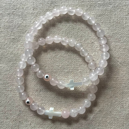 Mati Evil Eye Bracelet - Rose Quartz