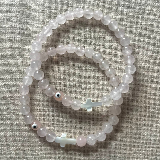 Mati Evil Eye Bracelet - Rose Quartz