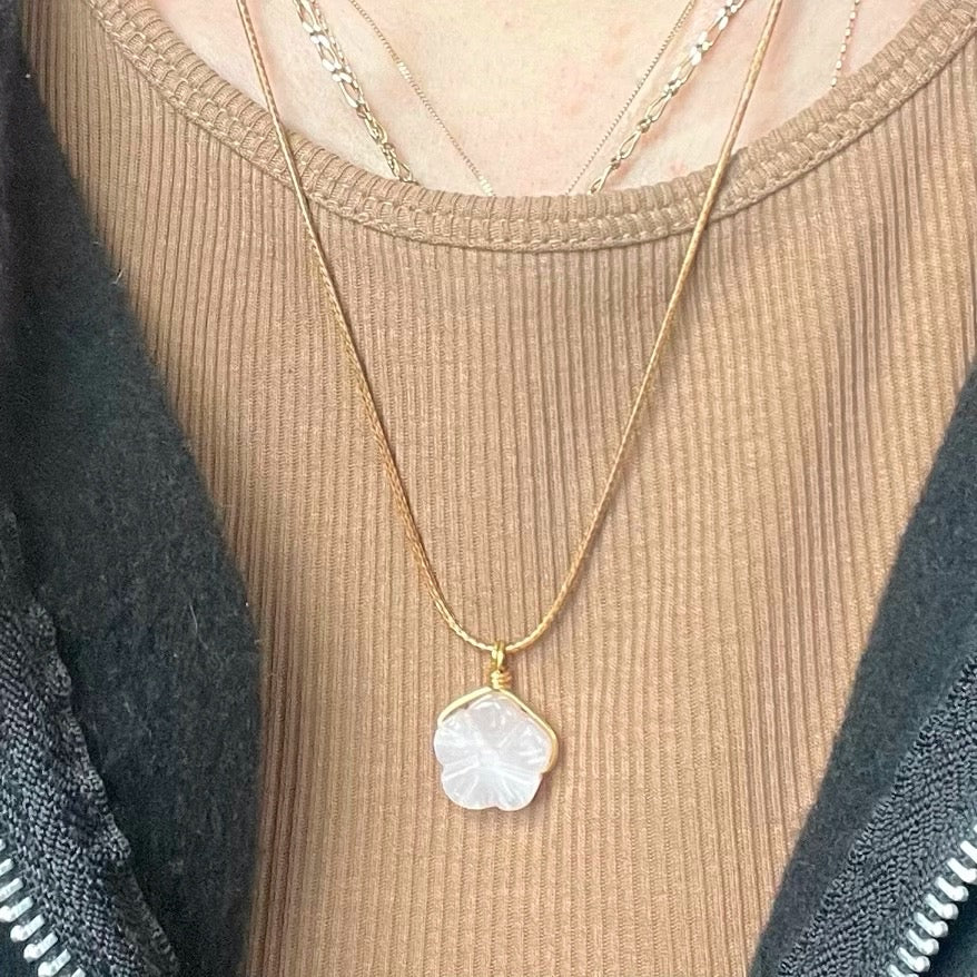 Cherry Blossom Love Pendant - Rose Quartz