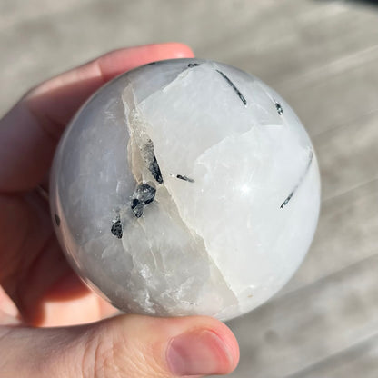 Tourmaline in Quartz Medium Sphere Crystal - Grounding, Protective, Purifying