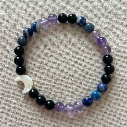 Lunar Protection Bracelet - Amethyst, Obsidian & Lapis Lazuli
