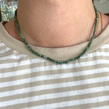 Green Jade 3mm Facet Beaded Necklace - Luck