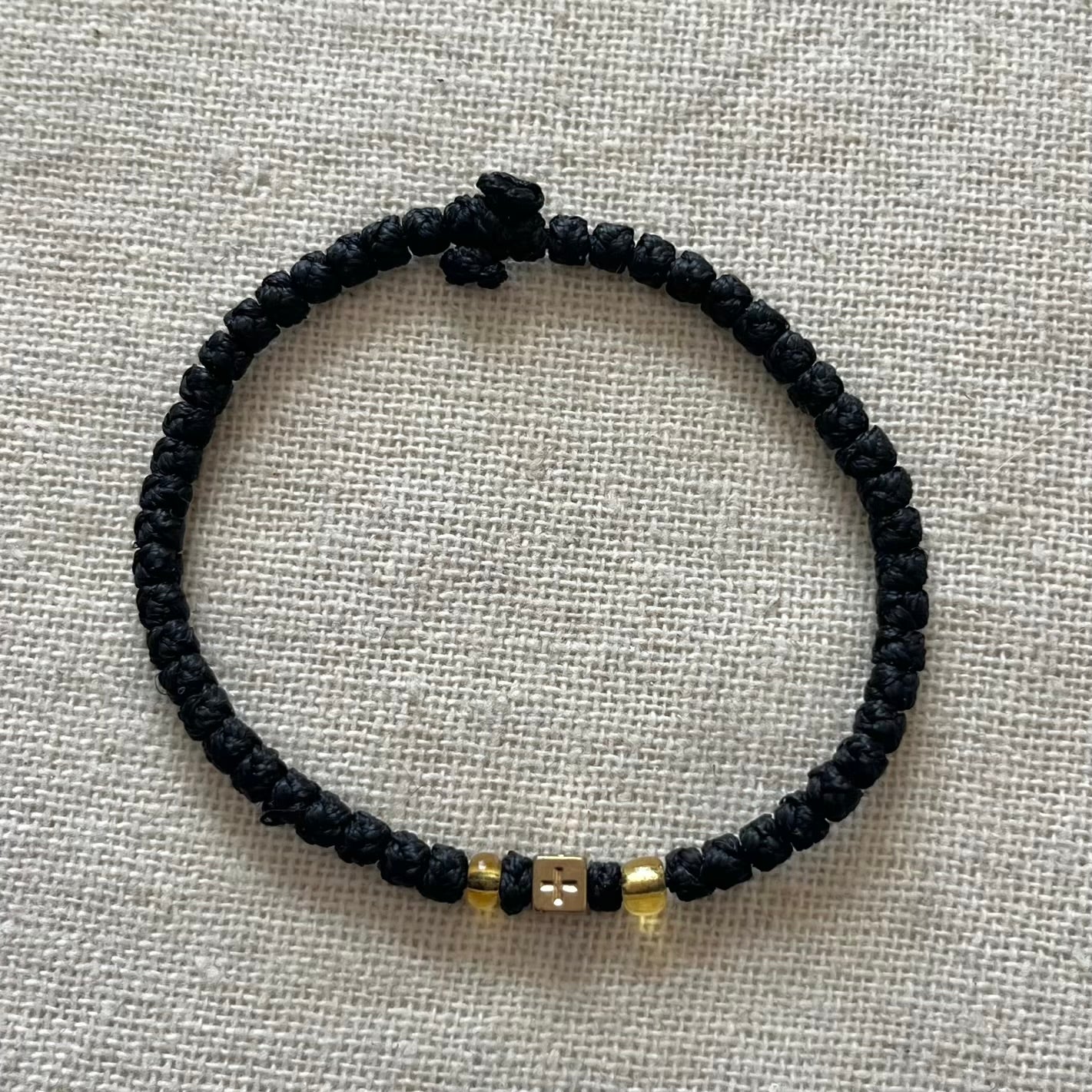 Komboskini Gold Cross Bracelet - Black