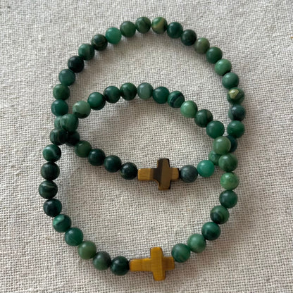 Protection Cross Bracelet - African Jade & Tiger Eye