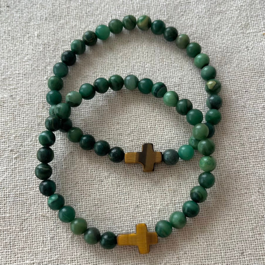 Protection Cross Bracelet - African Jade & Tiger Eye