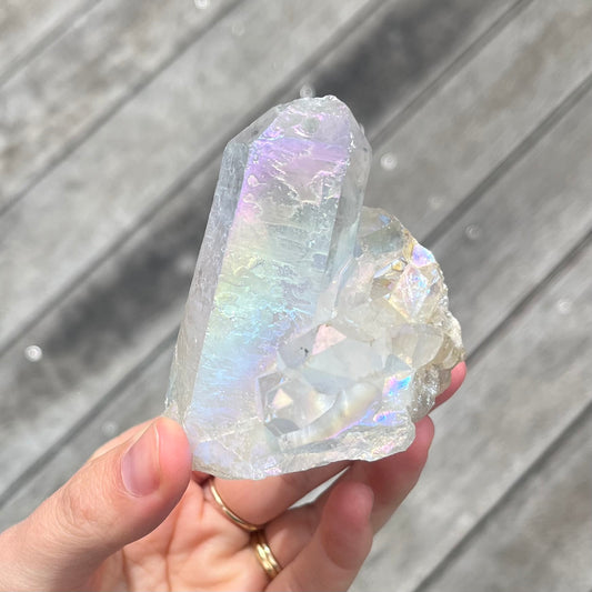 Angel Aura Quartz Small Raw Point Crystal - Ethereal, Uplifting, High-Vibe