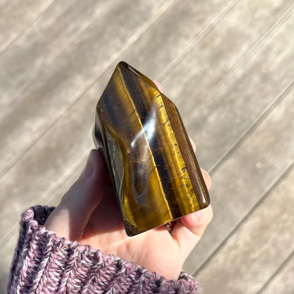 Tiger Eye Medium Flame Tower Crystal - Confidence, Protection