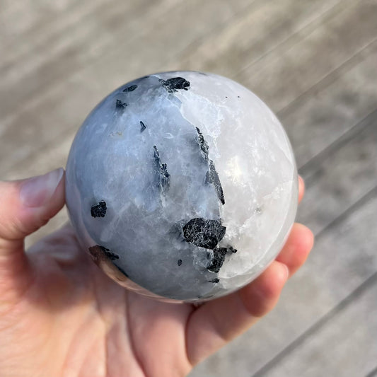 Tourmaline in Quartz Large Sphere Crystal - Grounding, Protective, Purifying