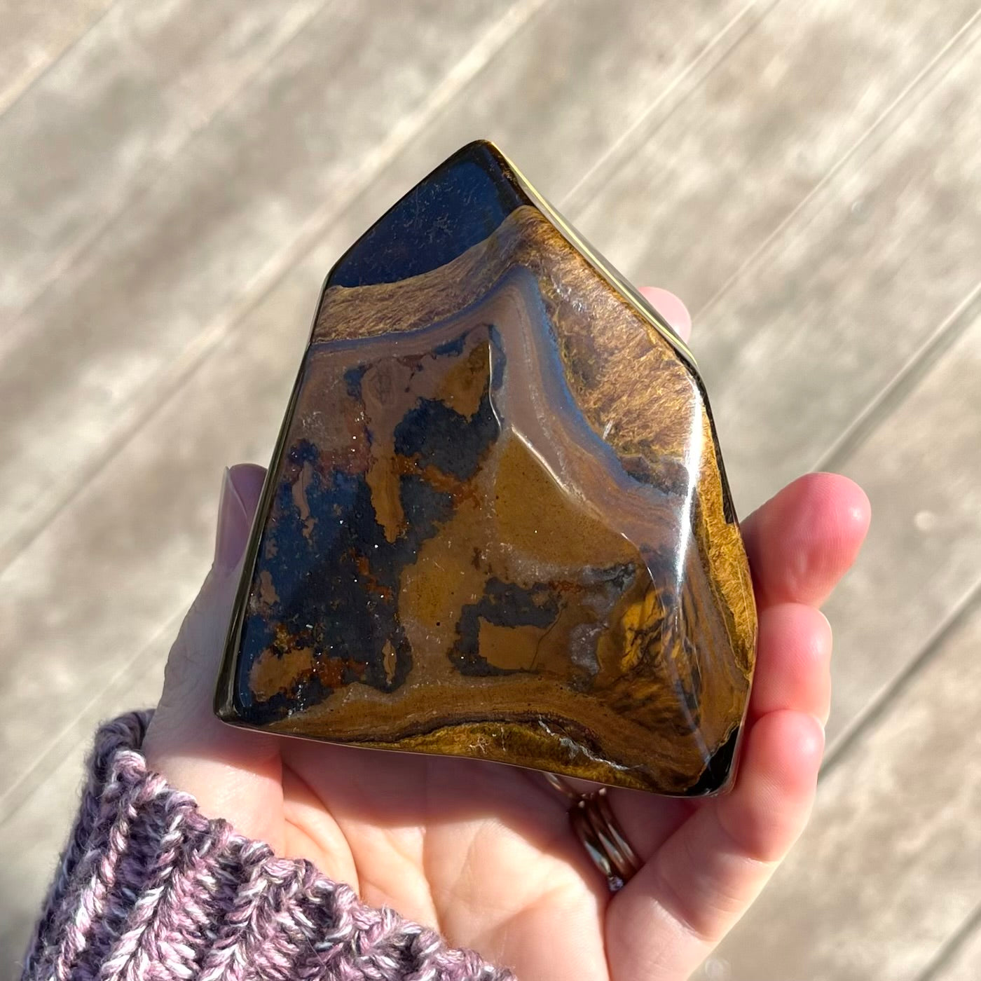 Tiger Eye Medium Flame Tower Crystal - Confidence, Protection