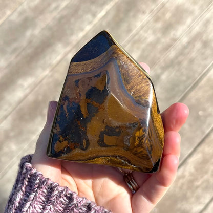 Tiger Eye Medium Flame Tower Crystal - Confidence, Protection