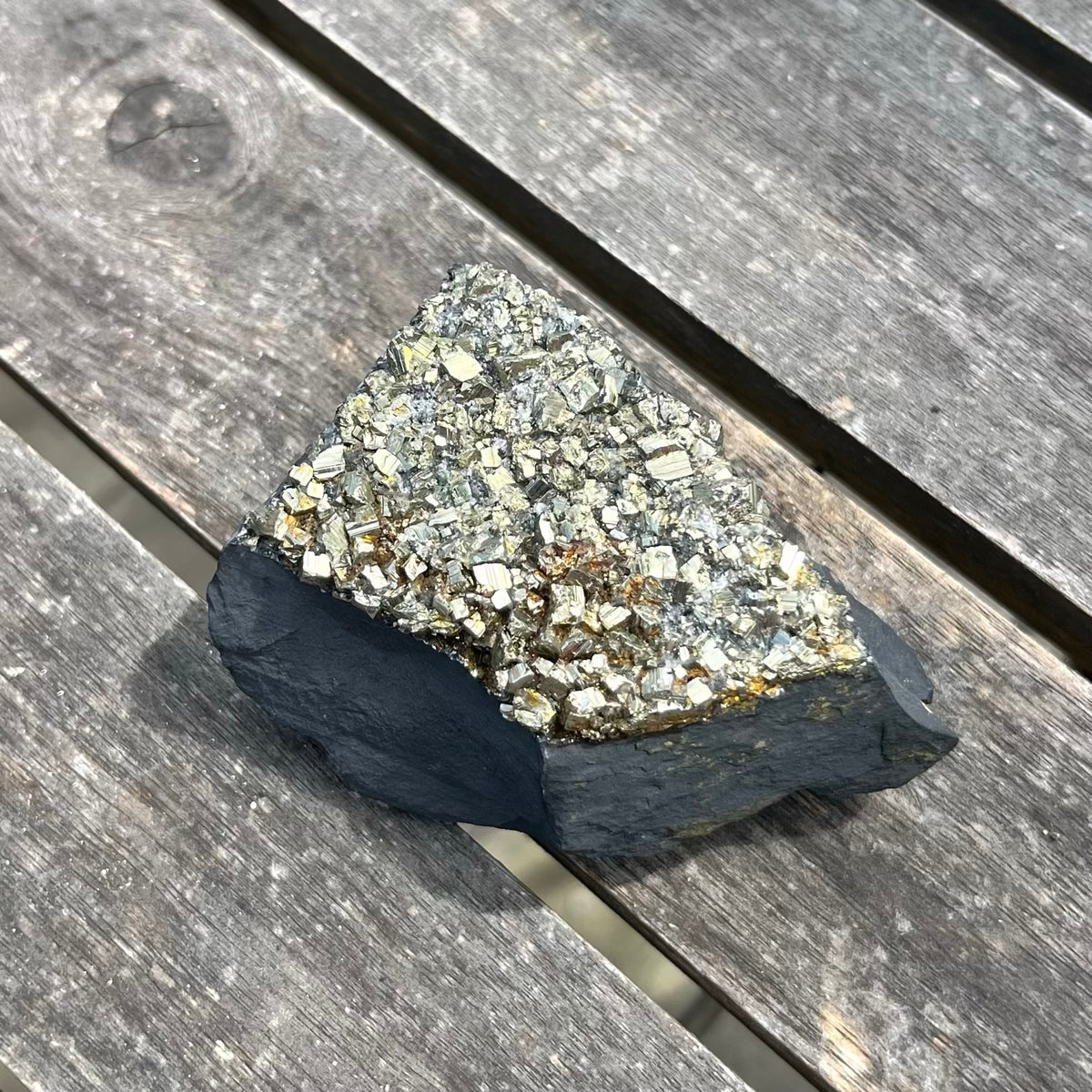 Pyrite on Shungite Raw Crystal - Abundance, Protection
