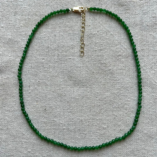 Green Jade 3mm Beaded Necklace - Luck