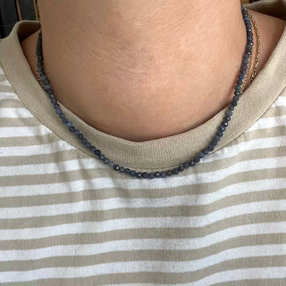 Blue Sapphire 3mm Facet Beaded Necklace - Spiritual Insight