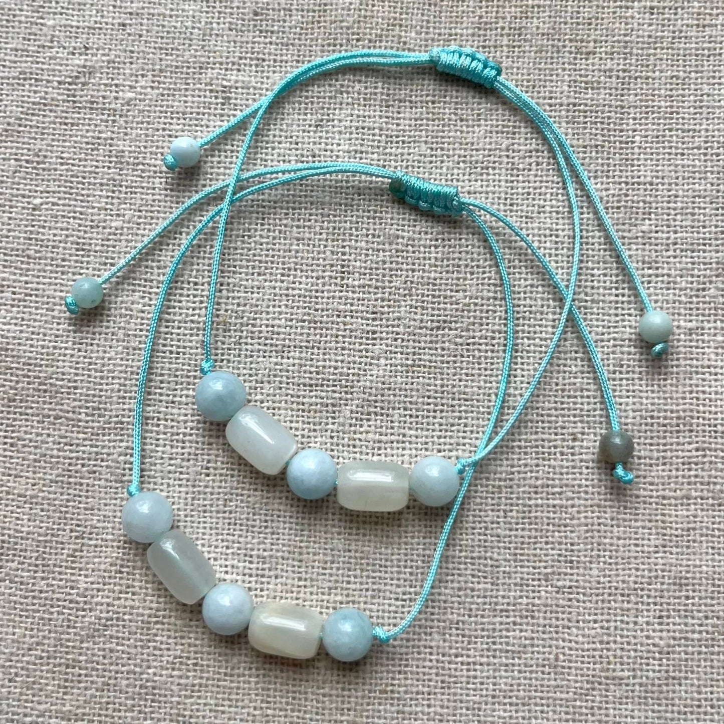 Moonstone & Aquamarine Cord Bracelet