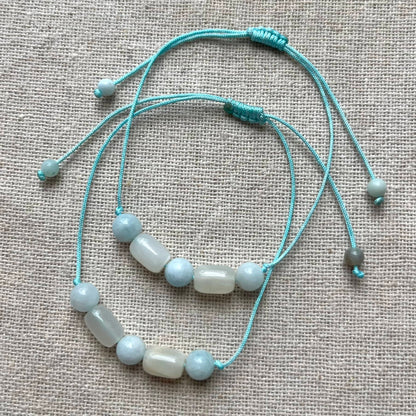 Moonstone & Aquamarine Cord Bracelet