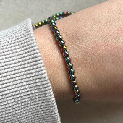 Rainbow Hematite 4mm Beaded Bracelet - Grounding