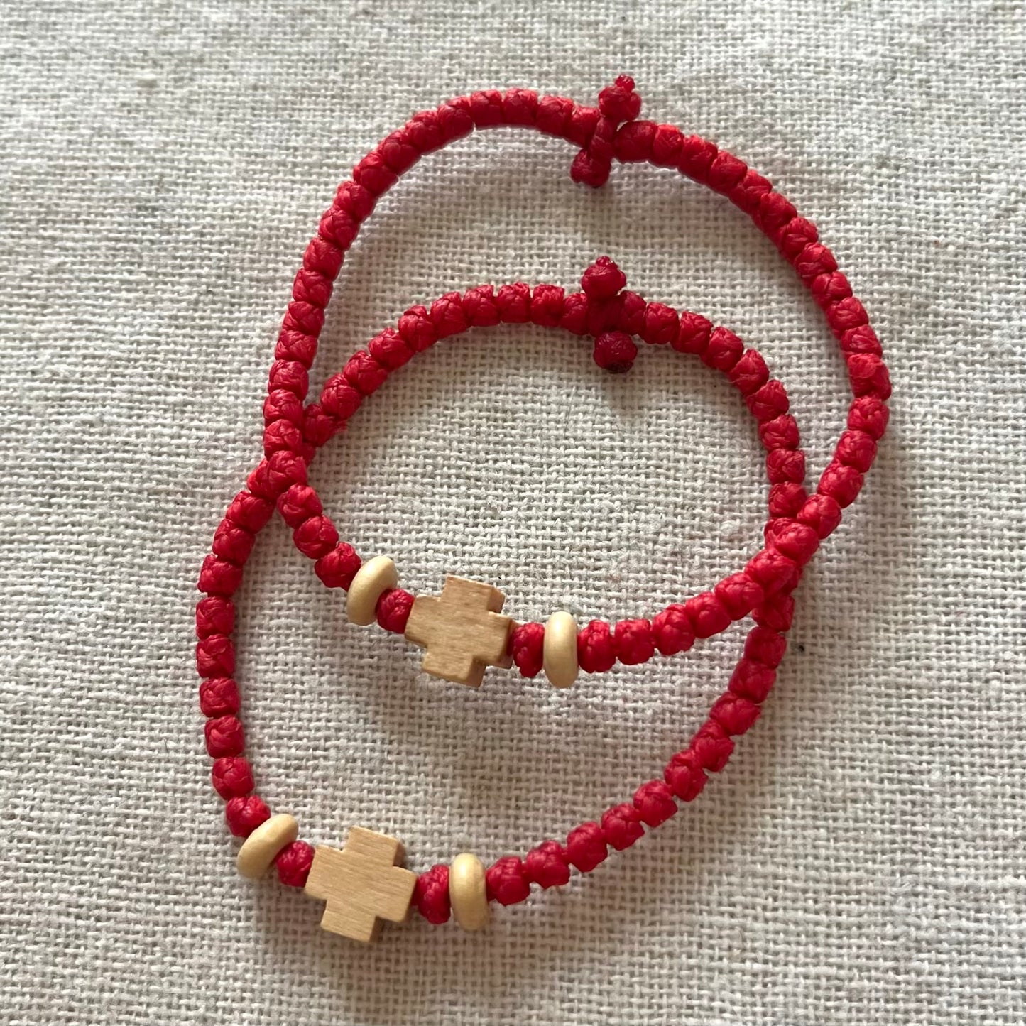 Komboskini Wooden Cross Bracelet - Red