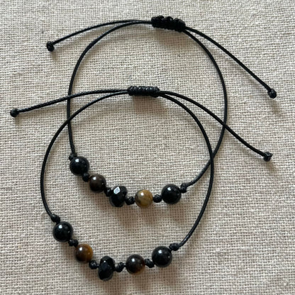 Grounding Cord Bracelet - Obsidian & Tiger Eye