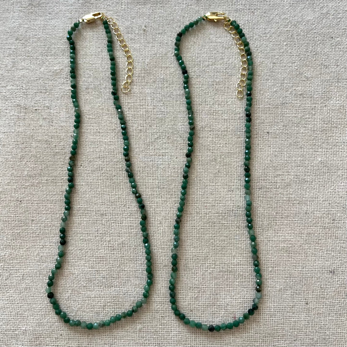 Green Jade 3mm Facet Beaded Necklace - Luck