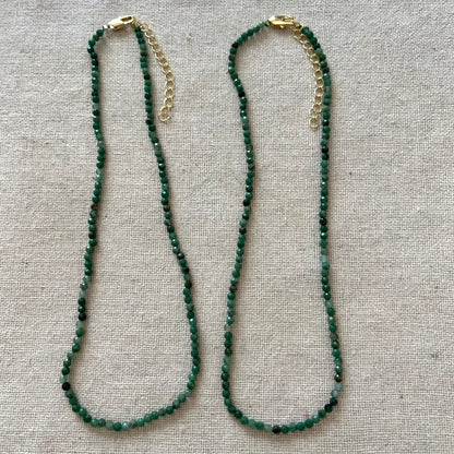 Green Jade 3mm Facet Beaded Necklace - Luck