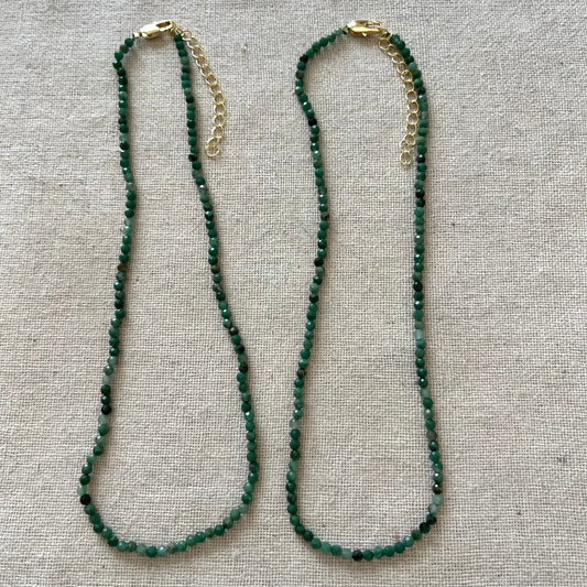 Green Jade 3mm Facet Beaded Necklace - Luck
