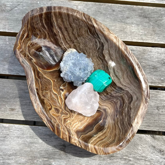 Chocolate Calcite Large Crystal Bowl - Grounding, Healing, Confidence