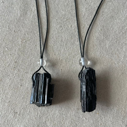 Black Tourmaline Large Raw Stone Pendant - Energetic Protection