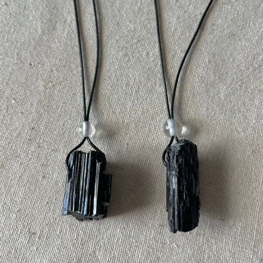 Black Tourmaline Large Raw Stone Pendant - Energetic Protection