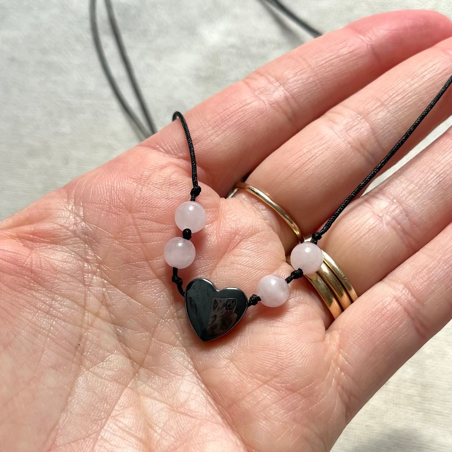 Grounding Heart Necklace - Rose Quartz & Hematite