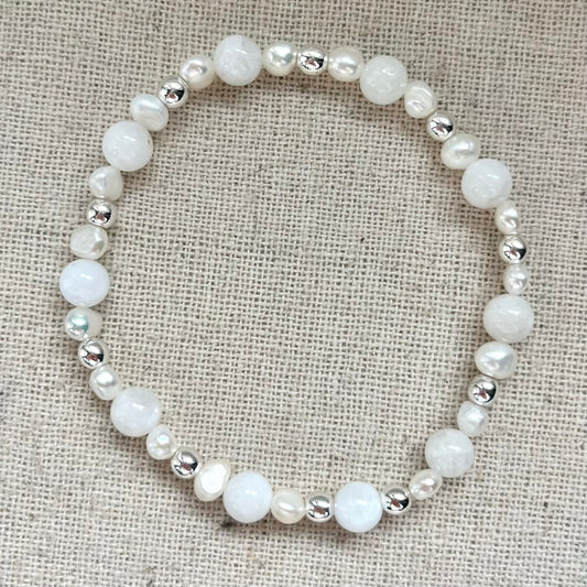 Aura Love Bracelet - Moonstone, Hematite & Freshwater Pearl