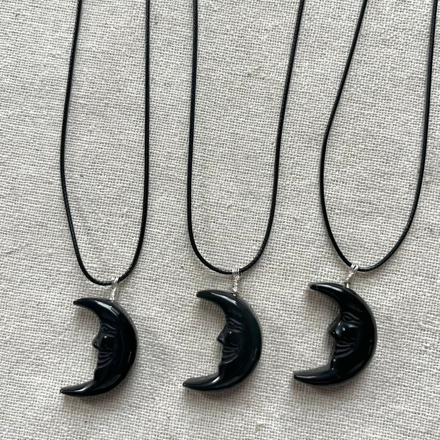 Moon Face Pendant - Obsidian