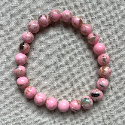 Howlite Pink Abalone Shell 8mm Beaded Bracelet - Harmonizing