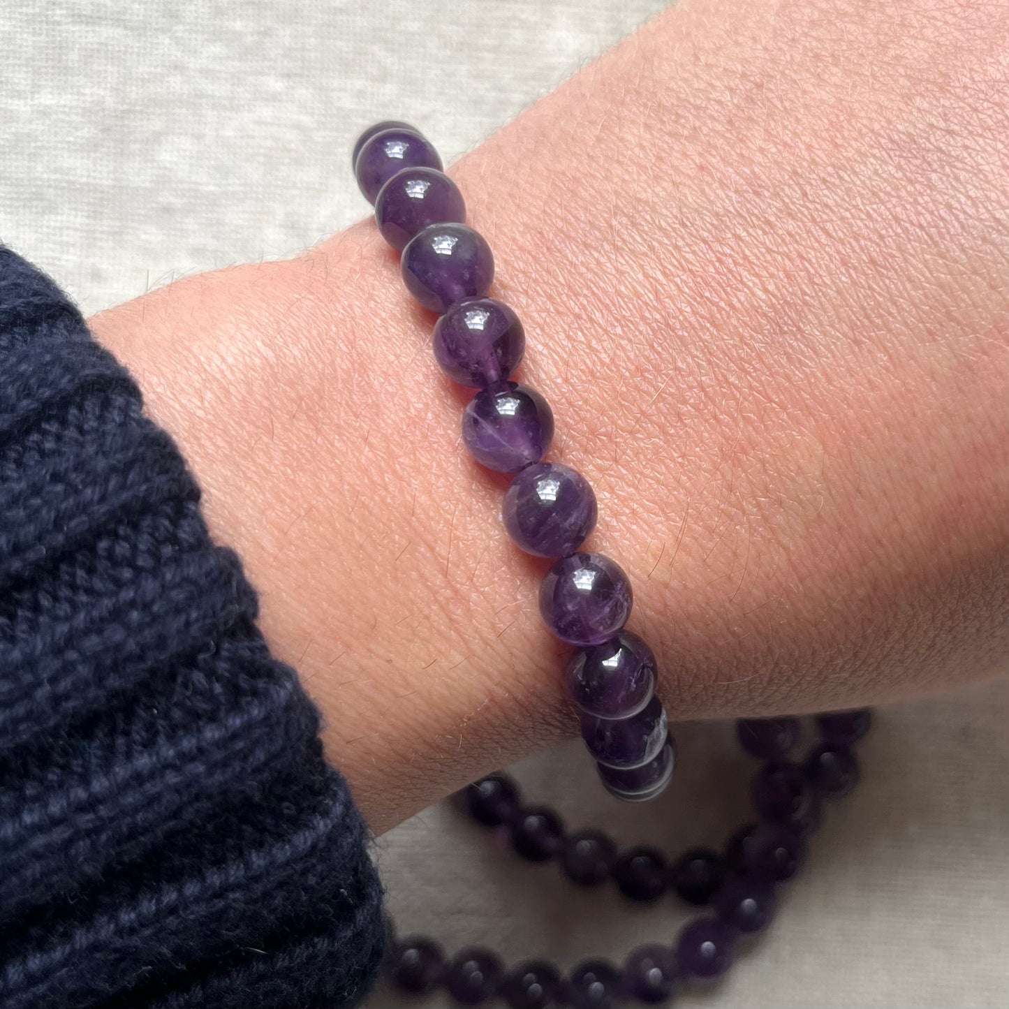 Amethyst 8mm Beaded Bracelet - Spiritual Protection