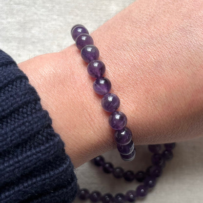 Amethyst 8mm Beaded Bracelet - Spiritual Protection
