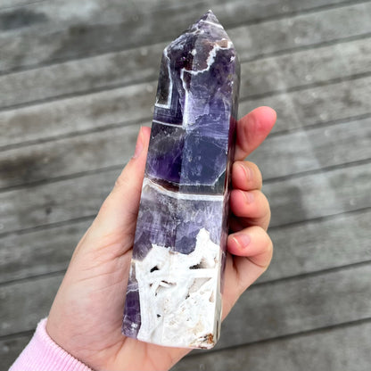 Amethyst & Flower Agate Large Tower Crystal -Spirit, Calm, Balance