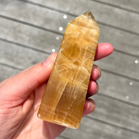Honey Calcite Medium Tower Crystal - Protective, Mystical, Transformative