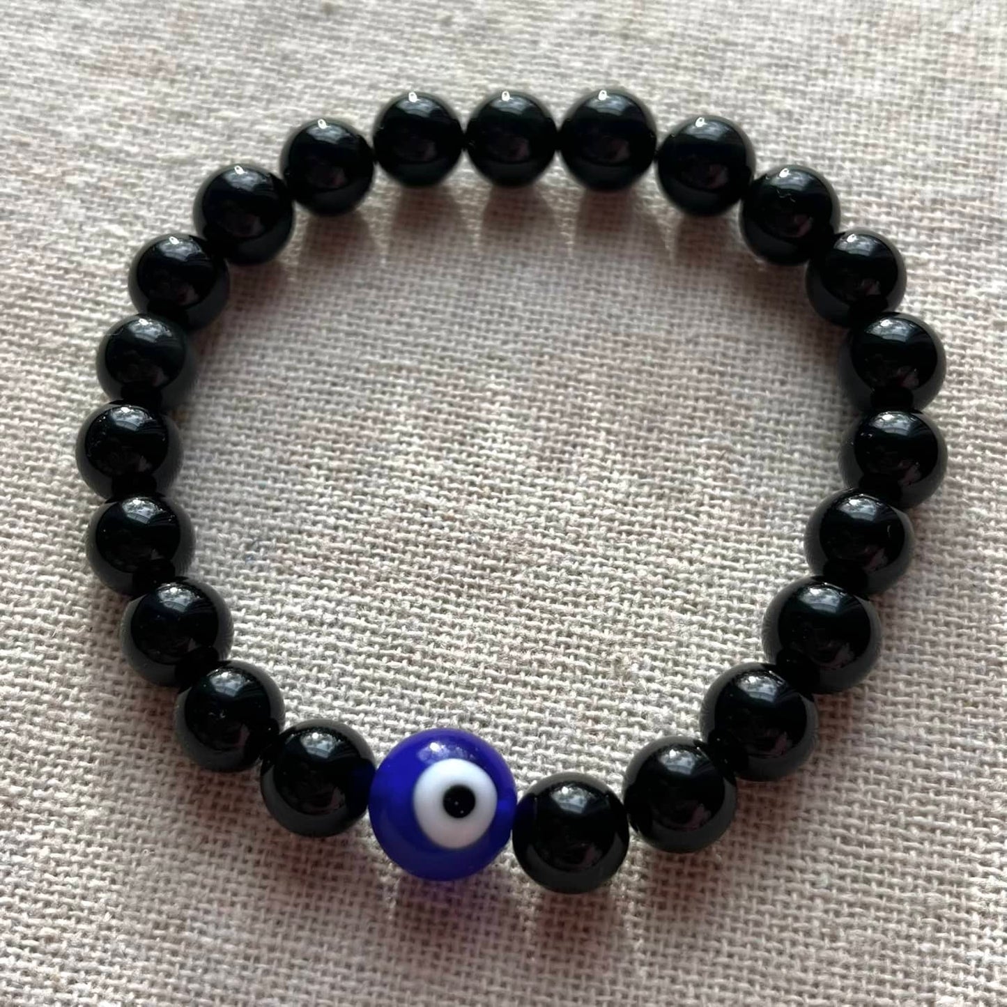 Protection Evil Eye Bracelet - Obsidian 8mm